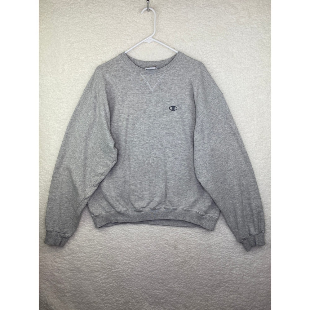 Champion Eco Authentic Mens Heather Gray Crewneck Sweatshirt Embroidered Logo XL